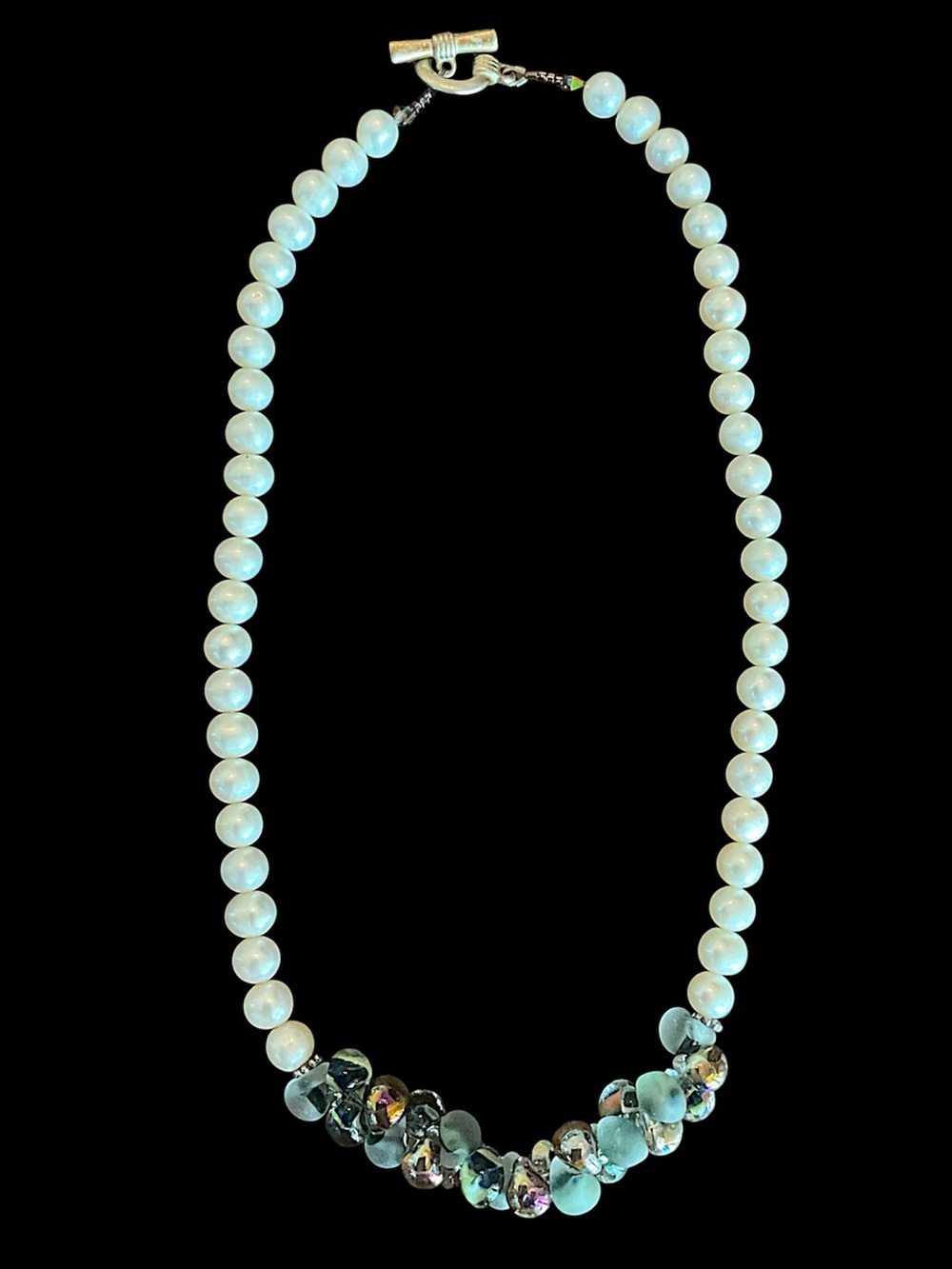 Vintage Freshwater Pearl and Aurora Borealis Beaded Necklace 19”